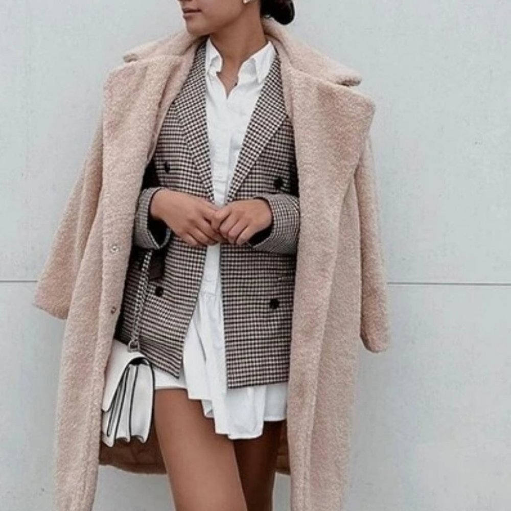 Plaid Print Double Breasted Lapel Collar Blazer work professional Business Chic - Picture 8 of 16